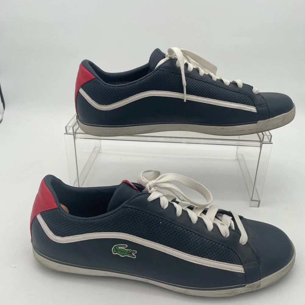 Lacoste Men's Navy Blue Leather Court‎ Casual Sneakers Shoes Size 13